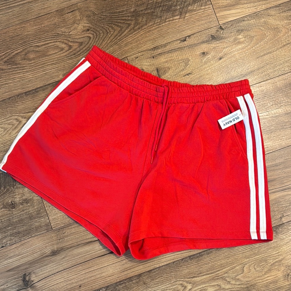 Old Navy So Comfy Terry Vibrant Red Elastic Shorts with White Stripes